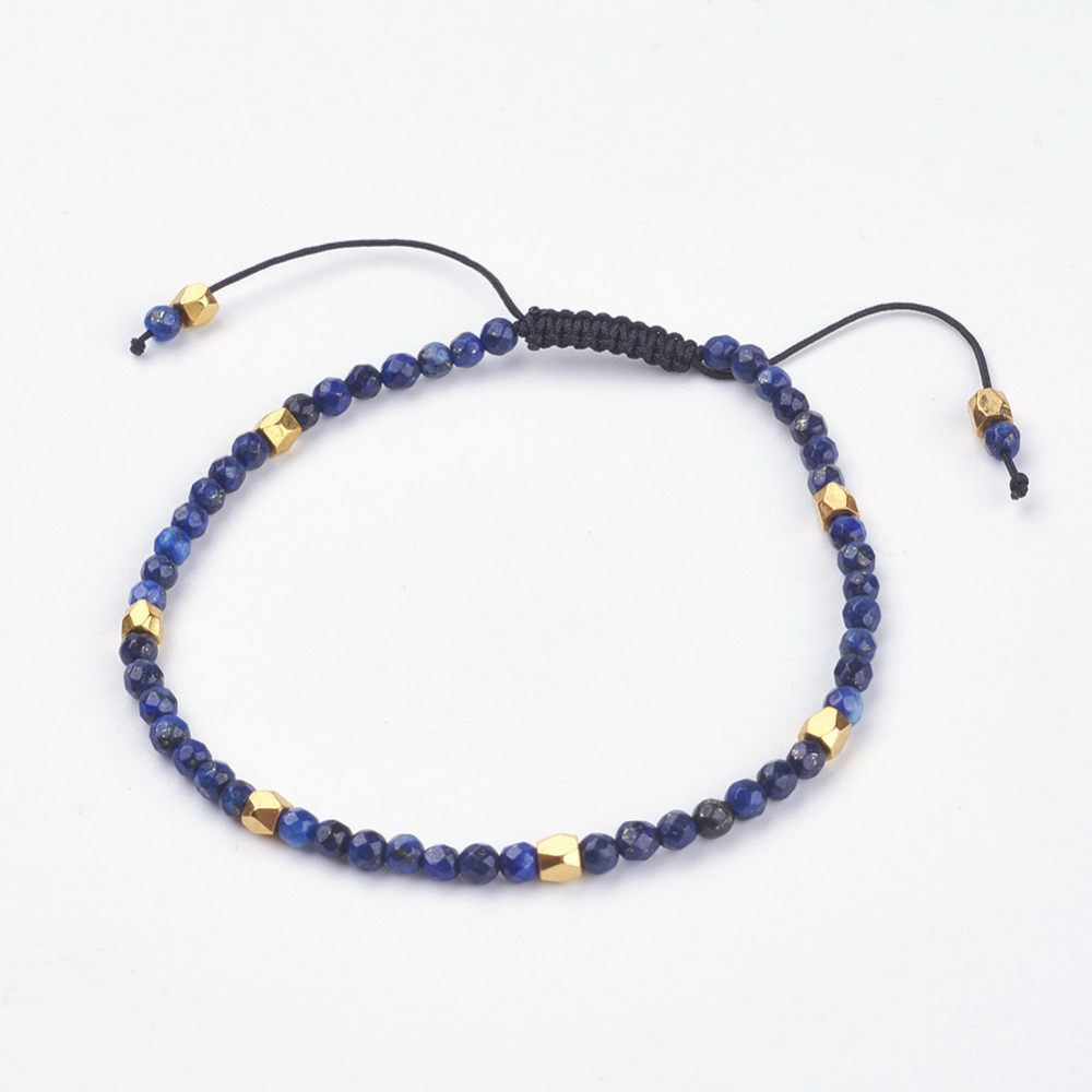 Facettiertes zierliches Lapislazuli Metallperlen Perlenarmband mit Schiebeverschluss größenverstellb