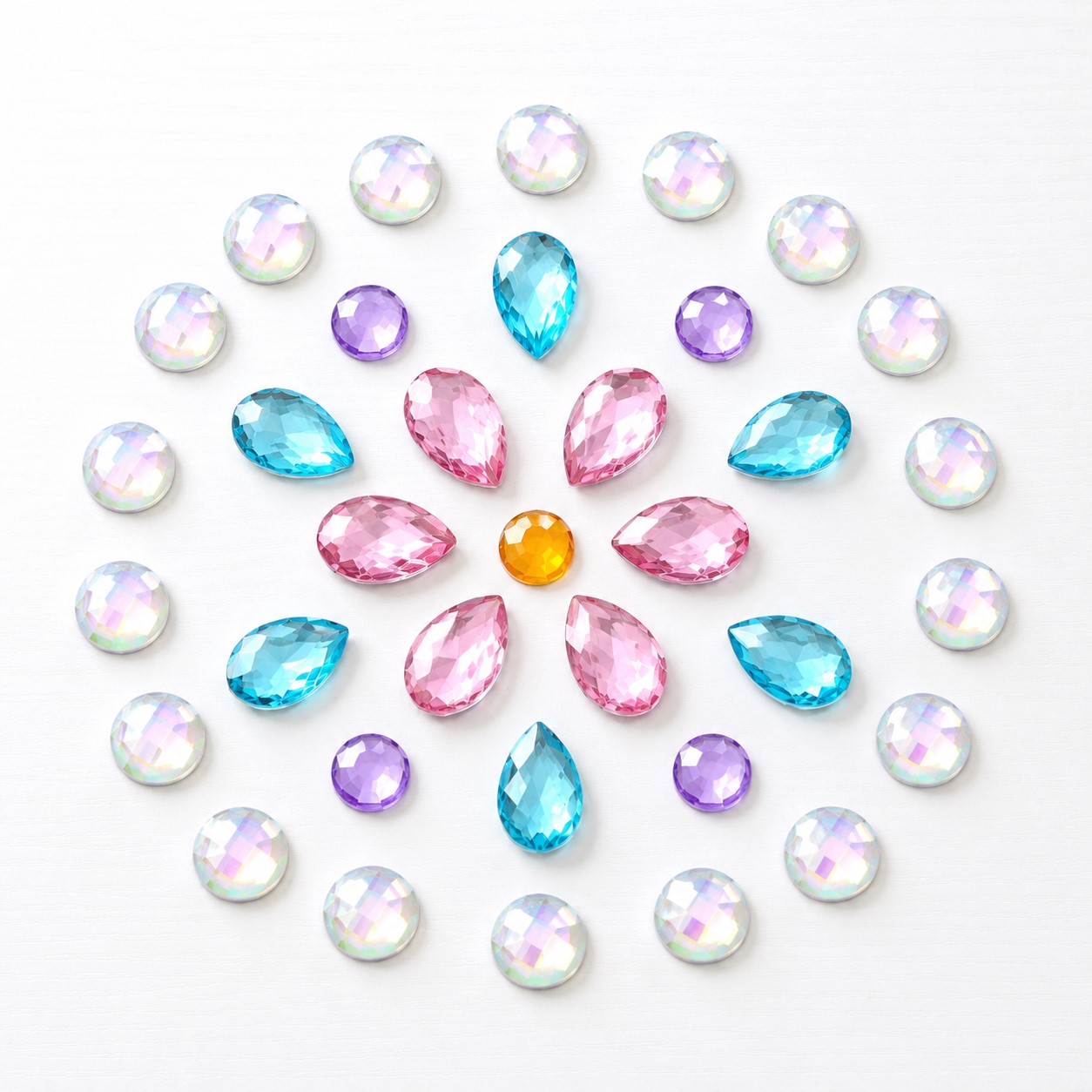 Cabochon Set mit 37 facettierten Acryl Cabochons - funkelnde Schmucksteine zum Gestalten von Windlichtern & DIY Deko