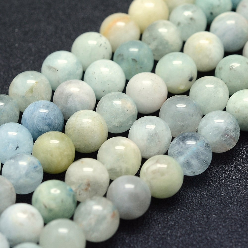 8-mm-aquamarin-perlen Natürlicher Aquamarin Perlenstrang 8 mm rund glatt glänzend (ca. 48 Perlen / ca. 39 cm Länge)