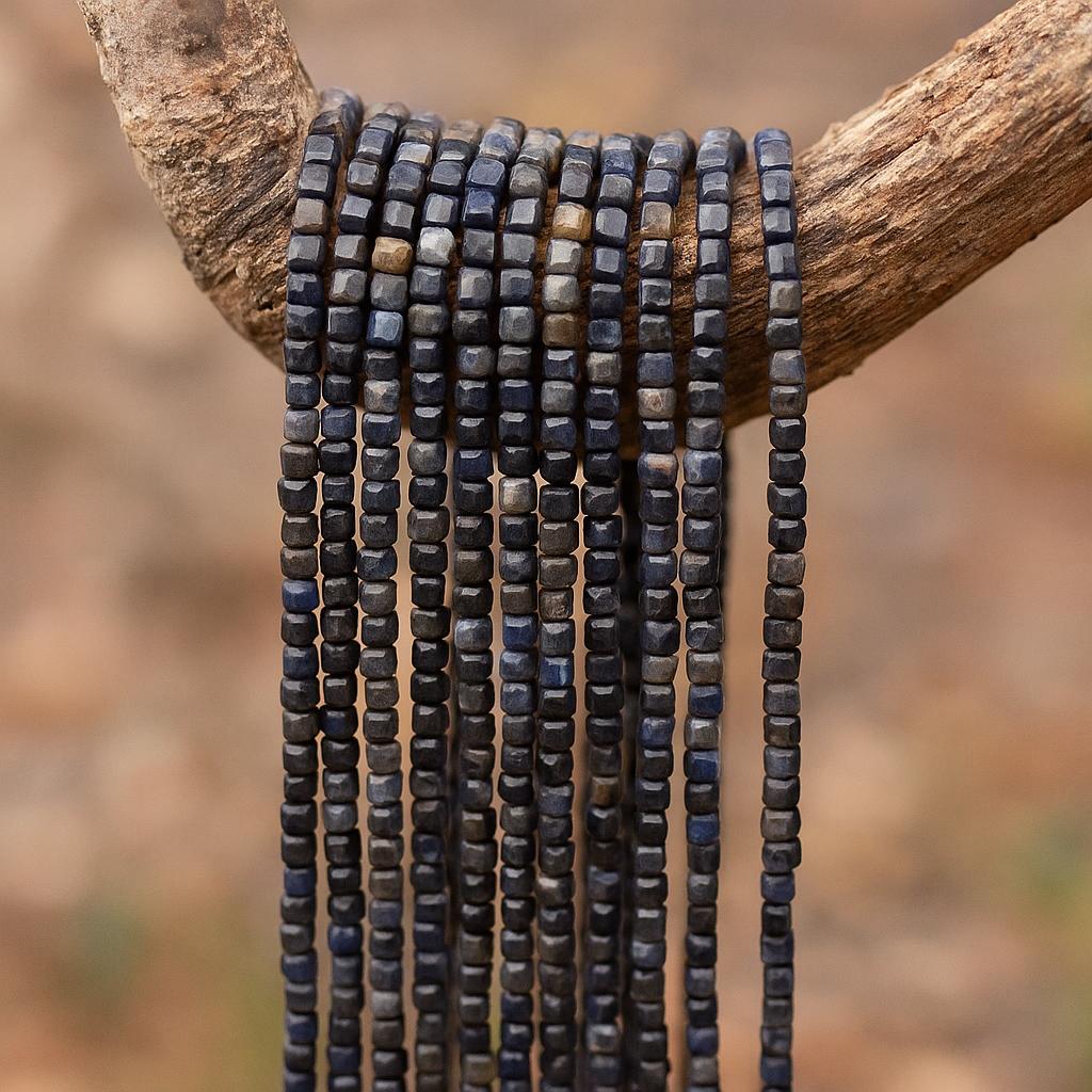 Sodalith Perlenstrang 2 x 2 x 2 mm Würfelperlen (ca. 180 Perlen / ca. 38 cm Länge)