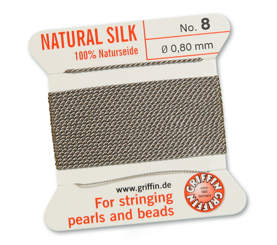 Griffin Perlseide 100 % Naturseide 2 m 1 Nadel No 8 grau