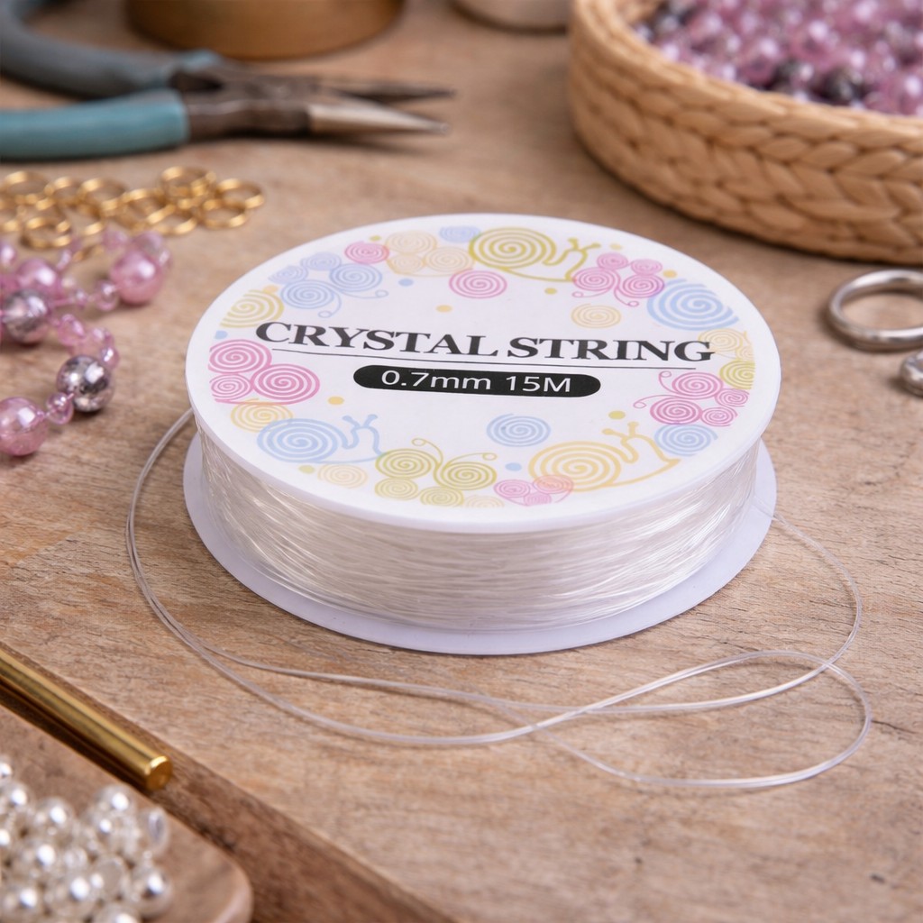 1 Rolle klare elastische dehnbare Kristall Perlenschnur 0,7 mm Länge Rolle: 15 Meter