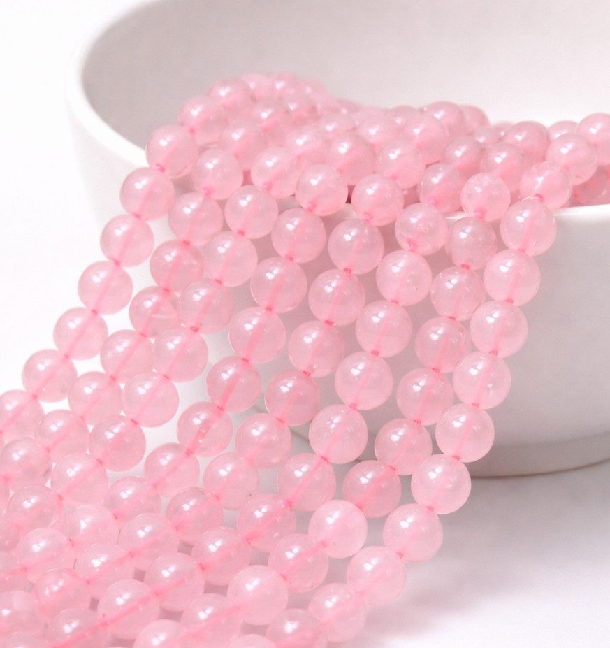 Natürlicher kurzer zartrosa Rosenquarz Perlenstrang rund glatt glänzend 8 - 8,3 mm (ca. 24 Perlen / ca. 20