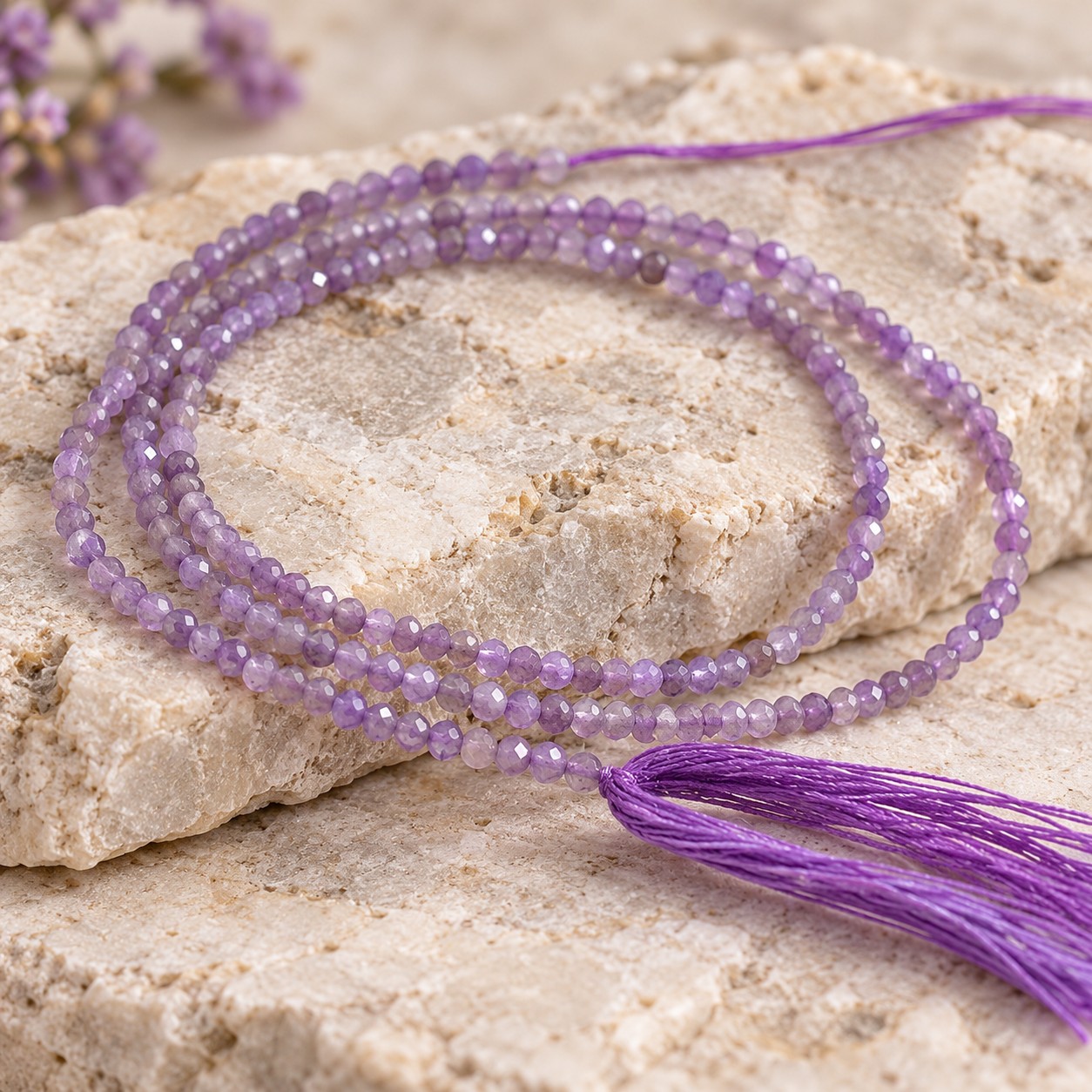Amethyst Perlenstrang facettiert 2,6 mm (ca. 200 Perlen / ca. 38,5 cm Länge)