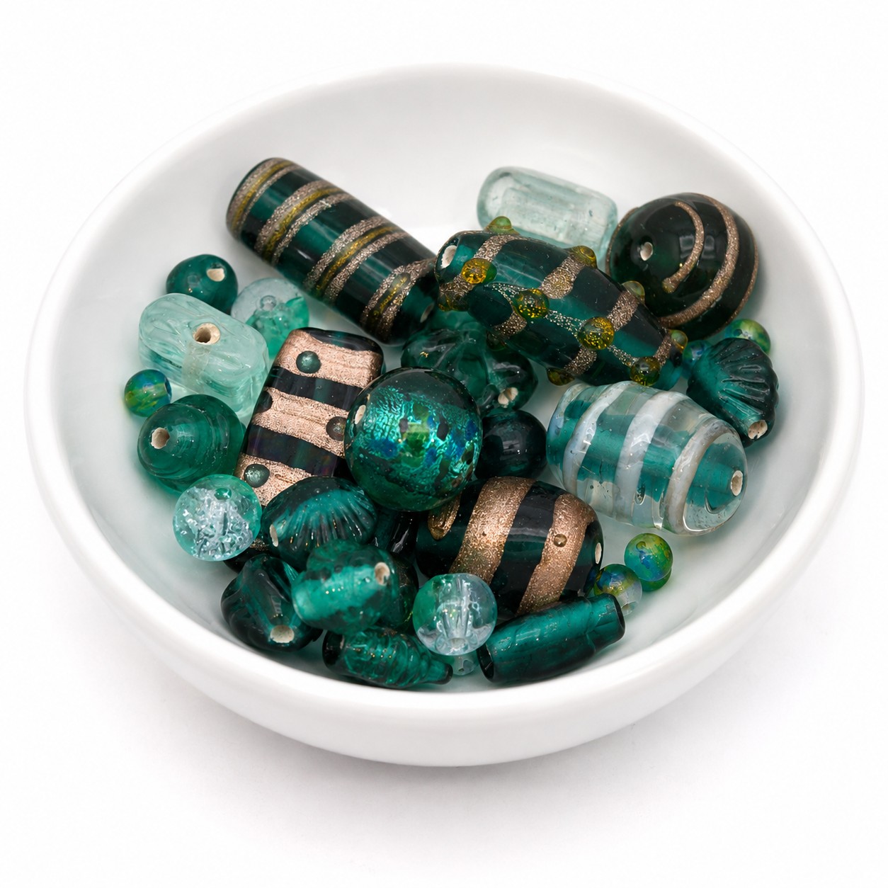 Böhmische Lampwork und Glasperlen 50 Gramm Überraschungsbeutel petrolgrün