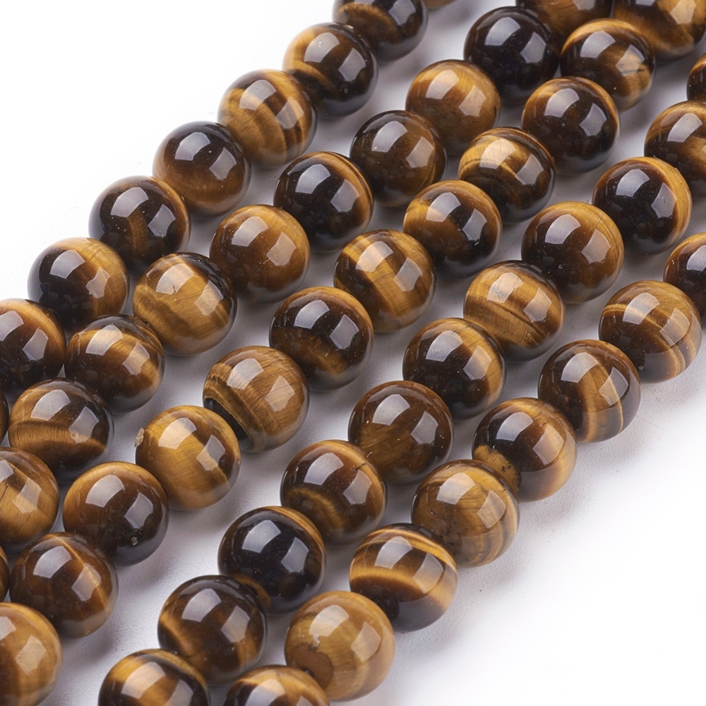 8-mm-tigerauge-perlenstr-nge Natürlicher Tigerauge Perlenstrang 8,4 mm Klasse A dunkelgolden (ca. 45 Perlen / ca. 39 cm Länge)
