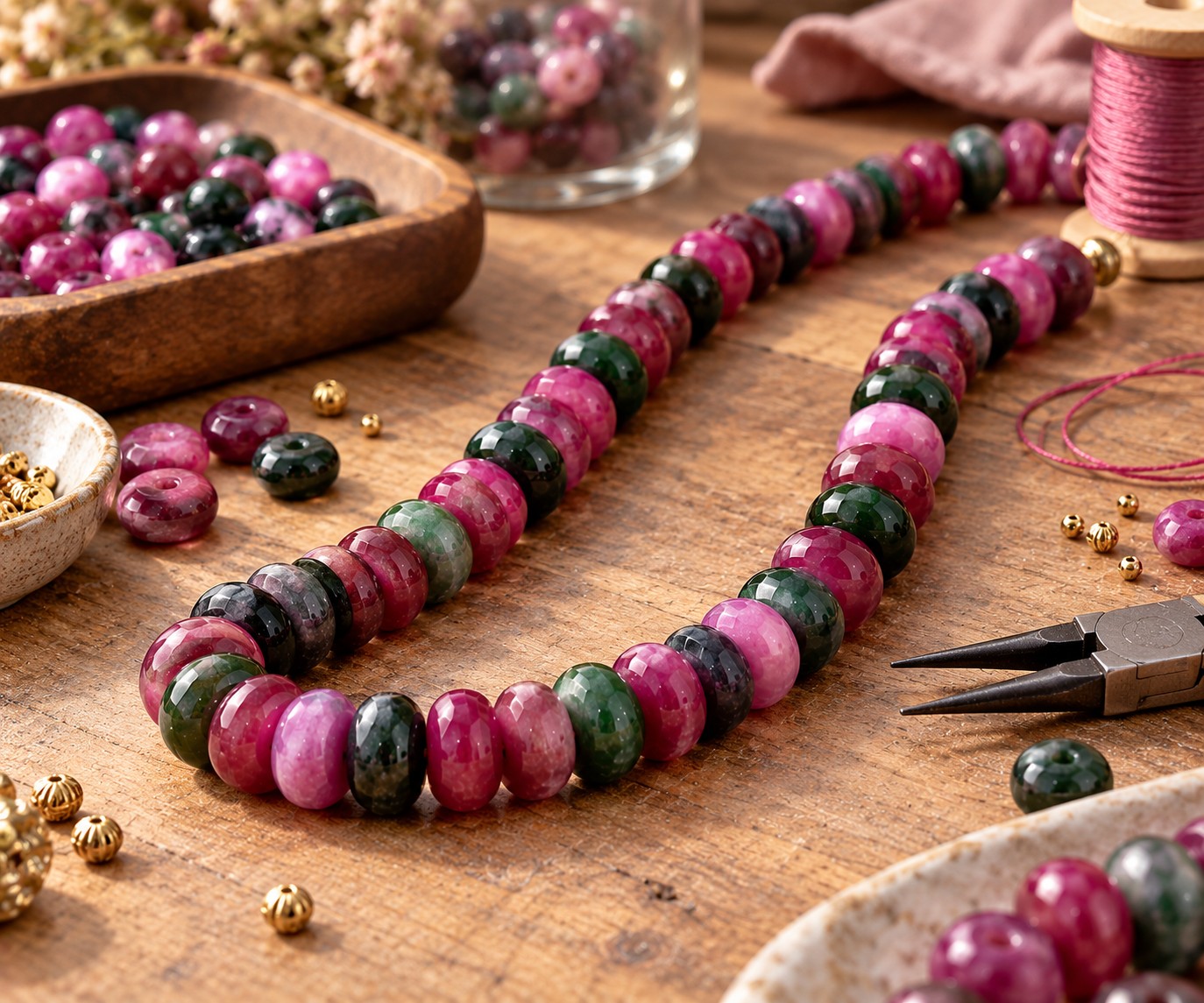 Jade Perlenstrang Rondelle 8 - 8,5 mm gefärbt (ca. 72 Perlen / ca. 38 cm Länge)