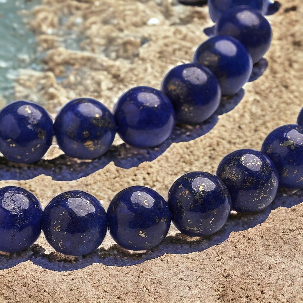S6123B Lapislazuli Perlenstrang 6 - 6,4 mm Klasse A rund glatt glänzend (ca. 58 Perlen / ca. 39 cm Länge)
