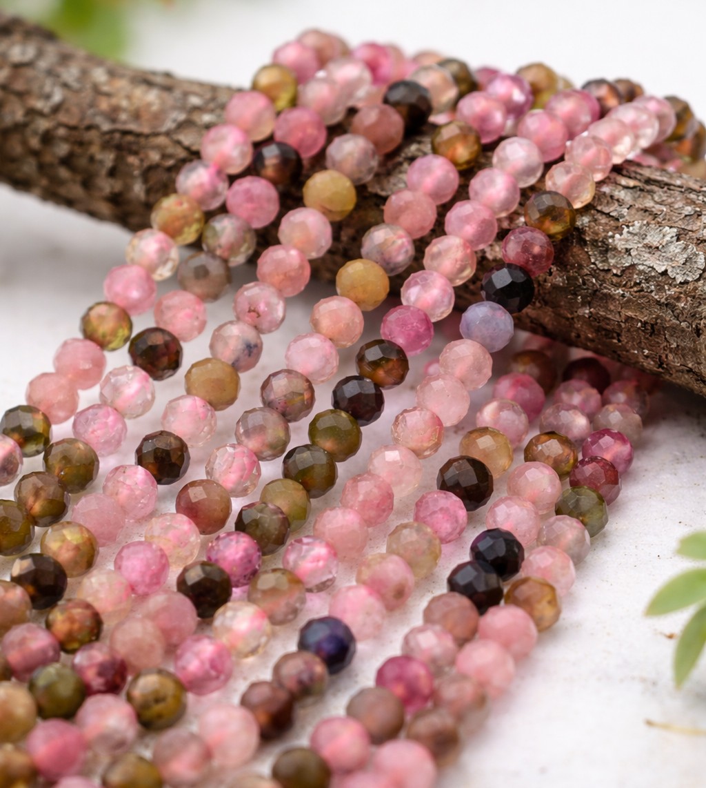 Natürlicher Turmalin Perlenstrang facettiert 2,3 mm (ca. 175 Perlen / ca. 38 cm Länge)