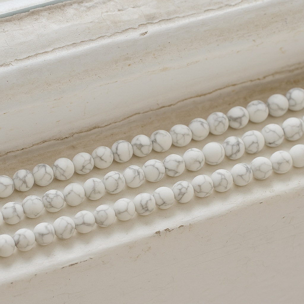 Natürlicher Howlith Perlenstrang rund matt 4,5 - 4,6 mm (ca. 82 Perlen / ca. 38 cm Länge)