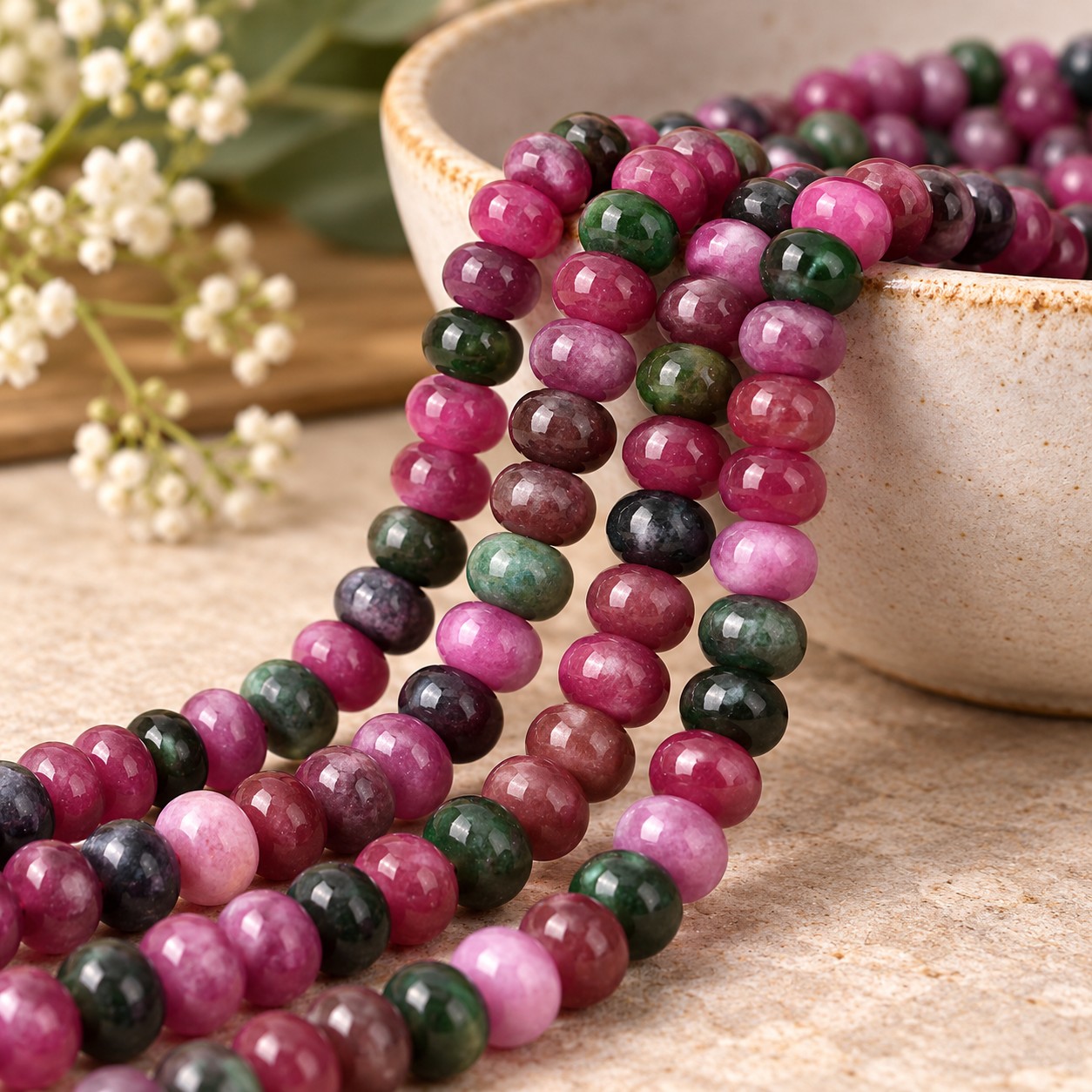 Jade Perlenstrang Rondelle 8 - 8,5 mm gefärbt (ca. 72 Perlen / ca. 38 cm Länge)