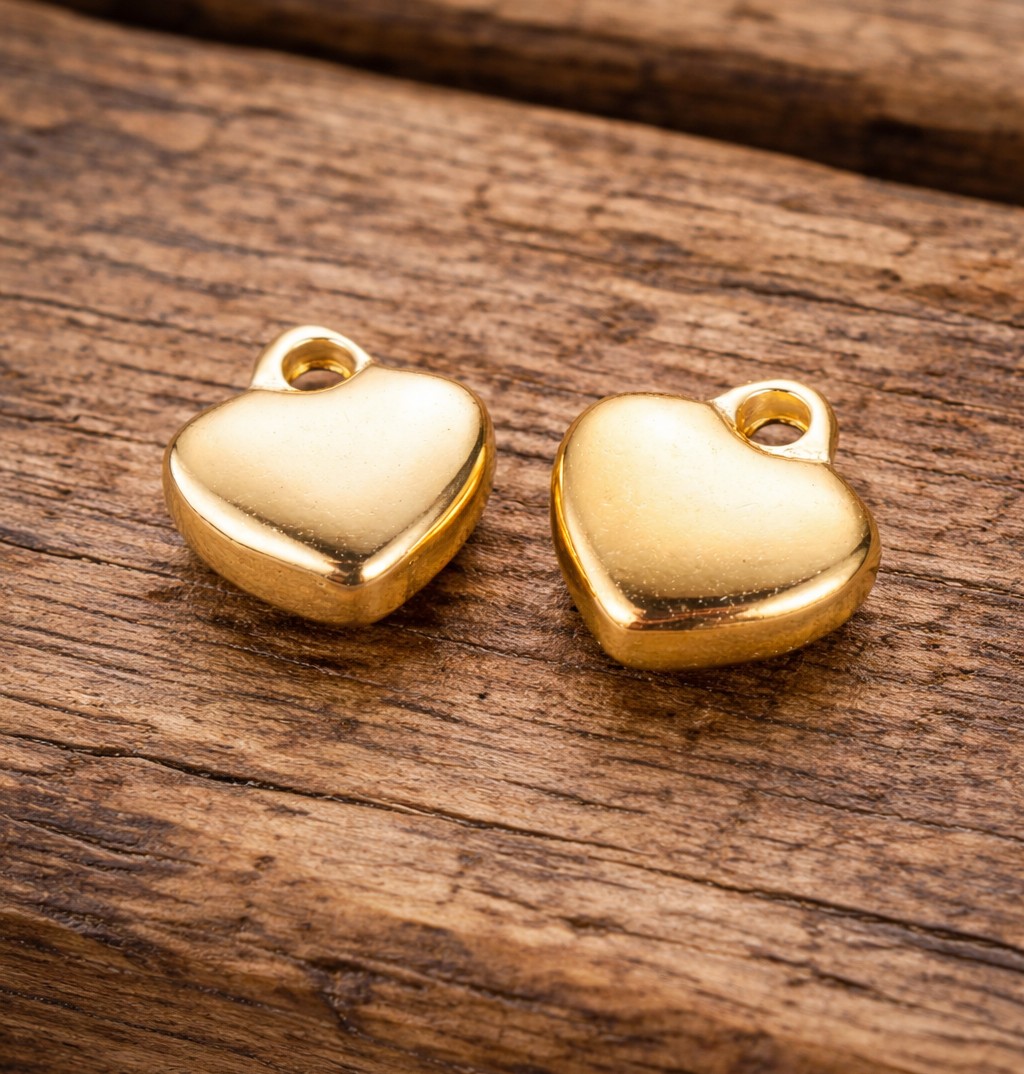 Edelstahl Anhänger Herz goldfarben 7,5 x 7 x 2,5 mm - Mini Herzanhänger für Schmuck und Armbänder